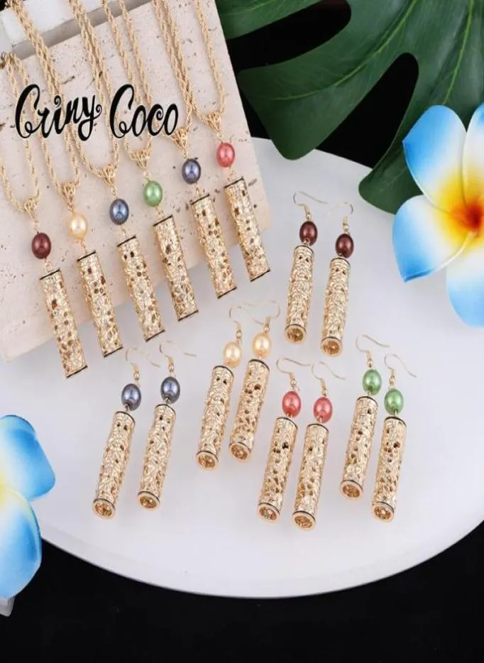 Orecchini collana di gioielli di moda hawaiani set colorati in oro perla polinesiana in pendente orecchino set per donne7580255