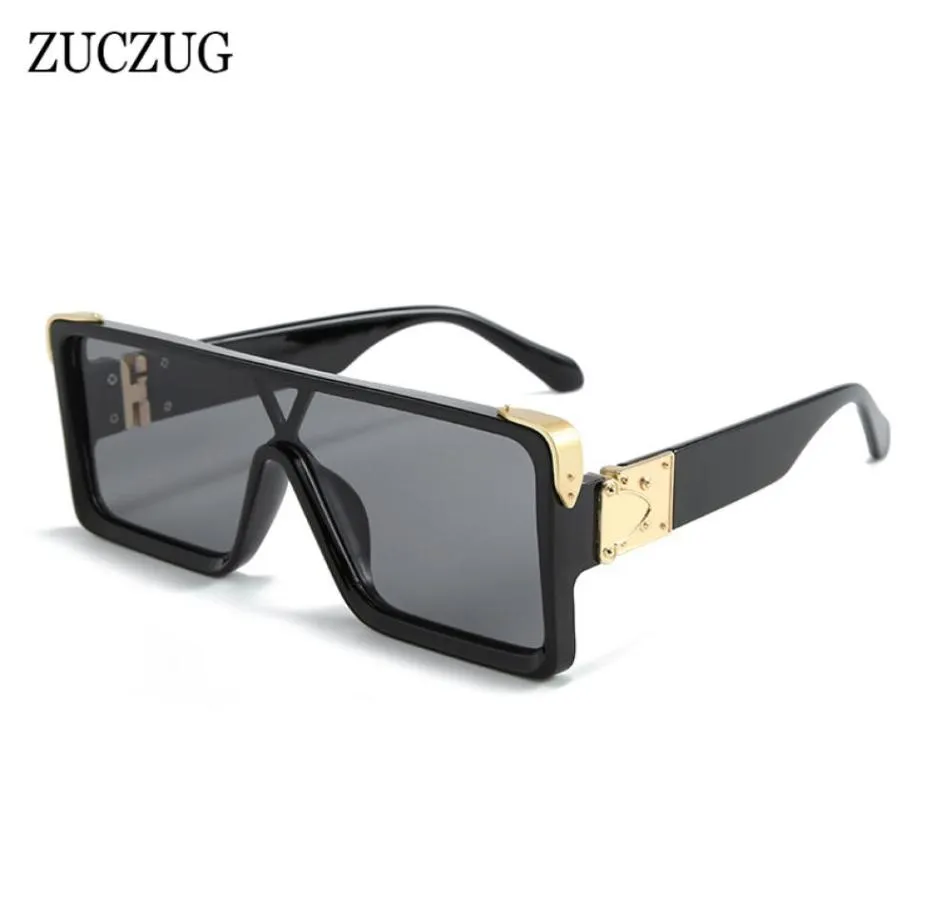 Zuczug Nouvelle tendance surdimensionnée de lunettes de soleil Siamois Men Square One-Piece Sun Verres mâles Blue Blue Green Lentes UV4007270095