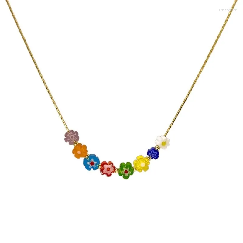 Pendant Necklaces Korea Fashion Colorful Flower Necklace For Women Girls Cool Beaded Accessories Gifts Jewelry