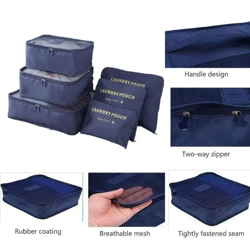 6st Set Travel Storage Påsar Suitcase Packing Set Storage Cases Organizer Kläder Sko Fällbar arrangör Portable Bagage Bag