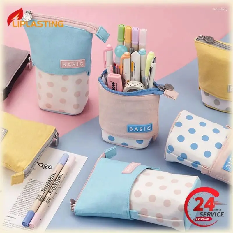 Cute Retractable Pencil Case Holder Stationery Multi-function Organizer Stand-up Transformer Bags