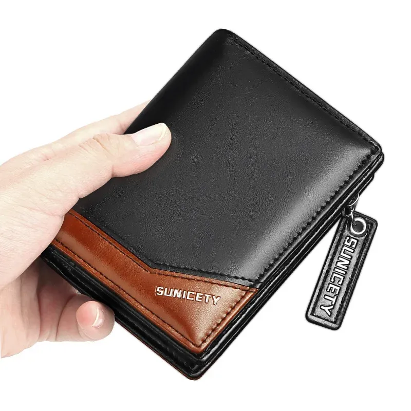 Wallets Vintage Small Men's Wallet Pu Leather Short Purse Men Hasp Zip patchwork Clutch Solid Porte Feuille Hommes Porte Monnaie Homme