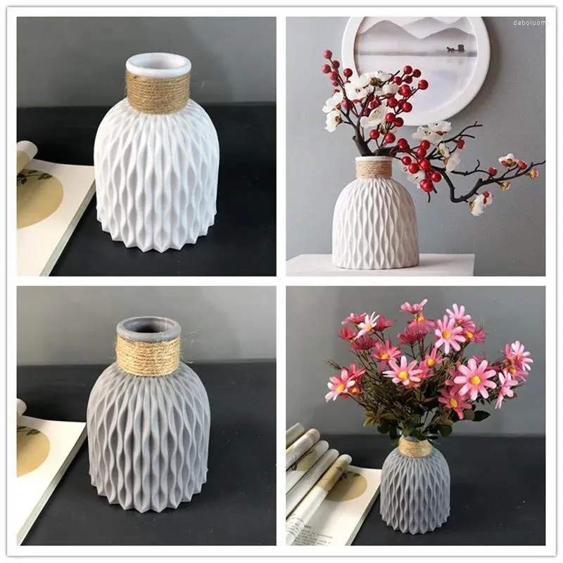 Vases Plastic Vase Creative Modern Imitation Ceramic Home Decoration Color Twine Simple Atmospheric European Wedding Flower Container