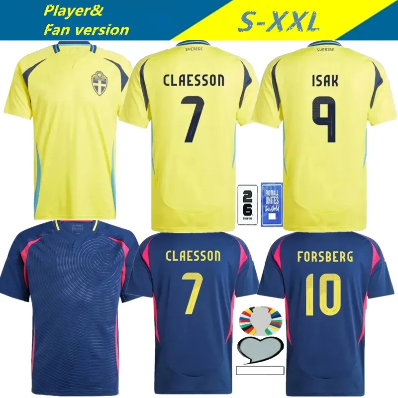 Suède Nouveau 2024/25 Sweden 2024 Maillot de football de l'équipe nationale à manches courtes Gyokerres Isak Kulusevski Elanga Holm Larsson Cajuste Football Shirts Man