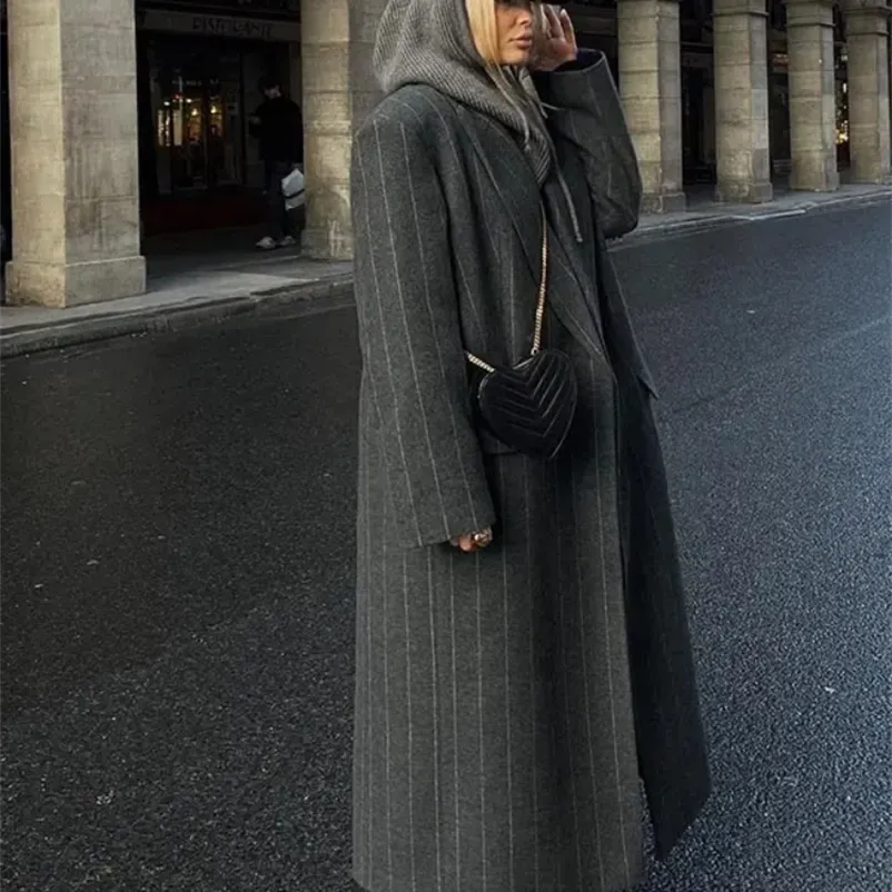 tie belt ladies dark grey coat