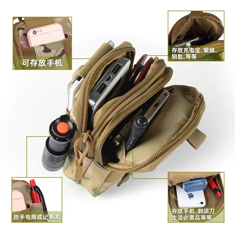 Caméras molle tactiques sportives extérieures téléphoniques mobiles hommes de taille sac portefeuille tactique outil de bandi