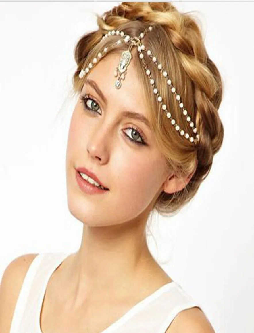 2019 New Beigered Bohemian Retro Gothic Diamonds Pearl Pearl Peeces Fashion Bride Headdress Boho Fascinators8217691