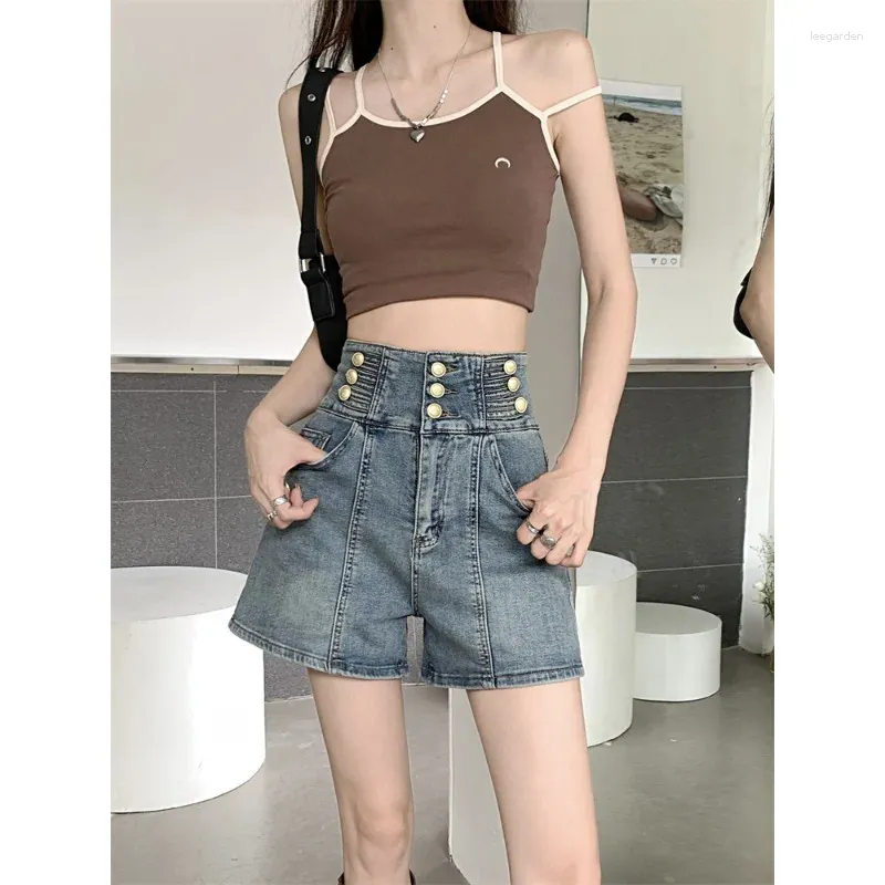 Jeans femminile in stile coreano Summer High Waist Denim Shorts for Women 2024 Buttons A-Line Ultra Short Pants Trend Spicy Girl Streetwear