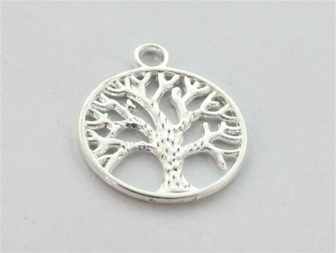 100PCS Silver Plated LIFE OF TREE Round Charm Pendents A12816SP202C256o8431402
