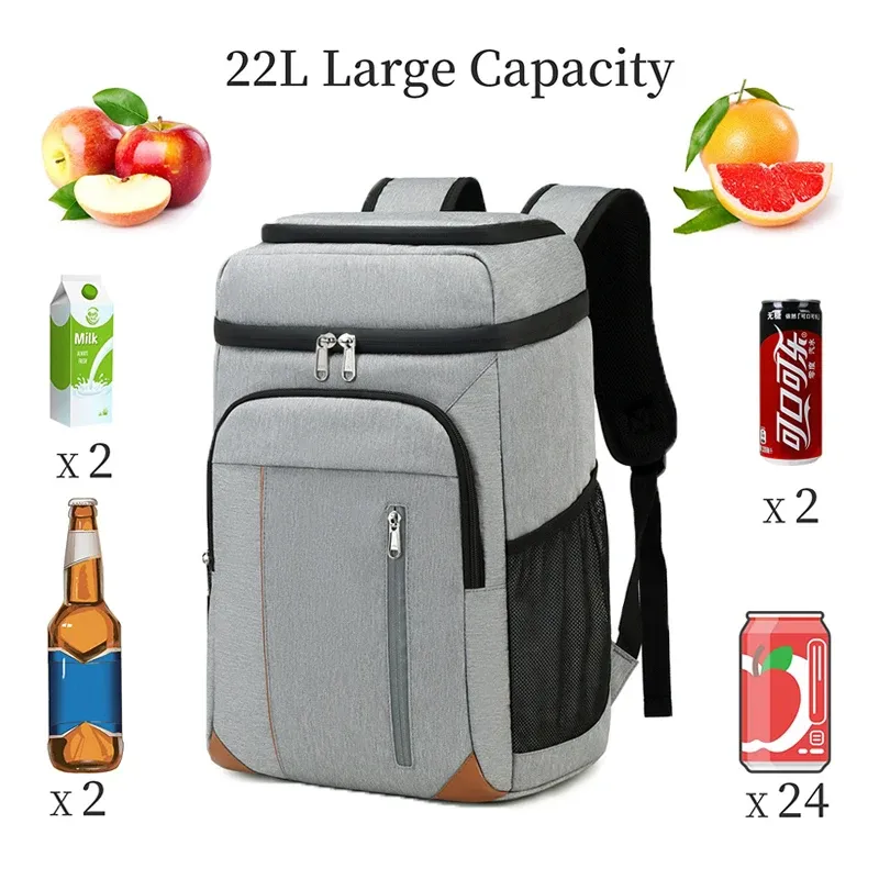 Bolsas 22L Térmica Impermeável espessada Backpack de resfriador de grande capacidade Sacos isolados à prova de vazamento Backpack de piquenique Backpack Saco de geladeira