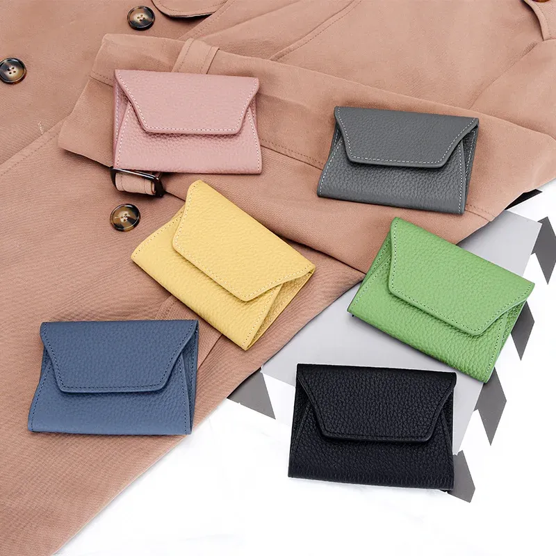 Purses Ultrathin Ins Style äkta läder -ID -korthållare Fashion Mini Kort kuvert Kvinnor Wallet Korean Japan Kreditkortsfall Purse