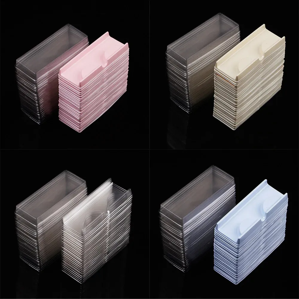 50 -stcs/Set Transparant White Pink Plastic Weven Packaging Box Fake Wimel Tray Storage Cover Single Case Custom 240407