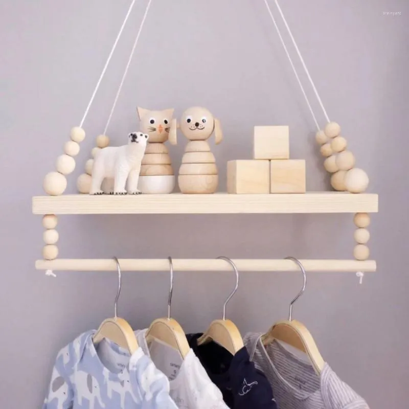 Assiettes décoratives étagère murale en bois avec porte-vêtements Enfants Chambre Craft Rangement Corde rangement suspendu chambre à coucher