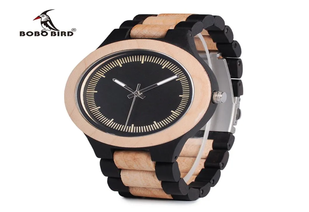 2019 Nieuwe Bobo Bird Luxury Highquality Men039s Kijk houten horloge ebony mahonie dennenhout twocolor houten mode vrije tijd qua9153184