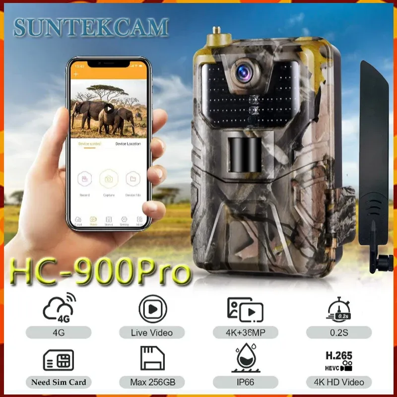 Kamera na polowanie kamery HC900Pro Night Vision Outdoor 4G z aplikacją zdalne sterowanie kamera 4K wideo 36mp zdjęcie na żywo dzikie zwierzęta
