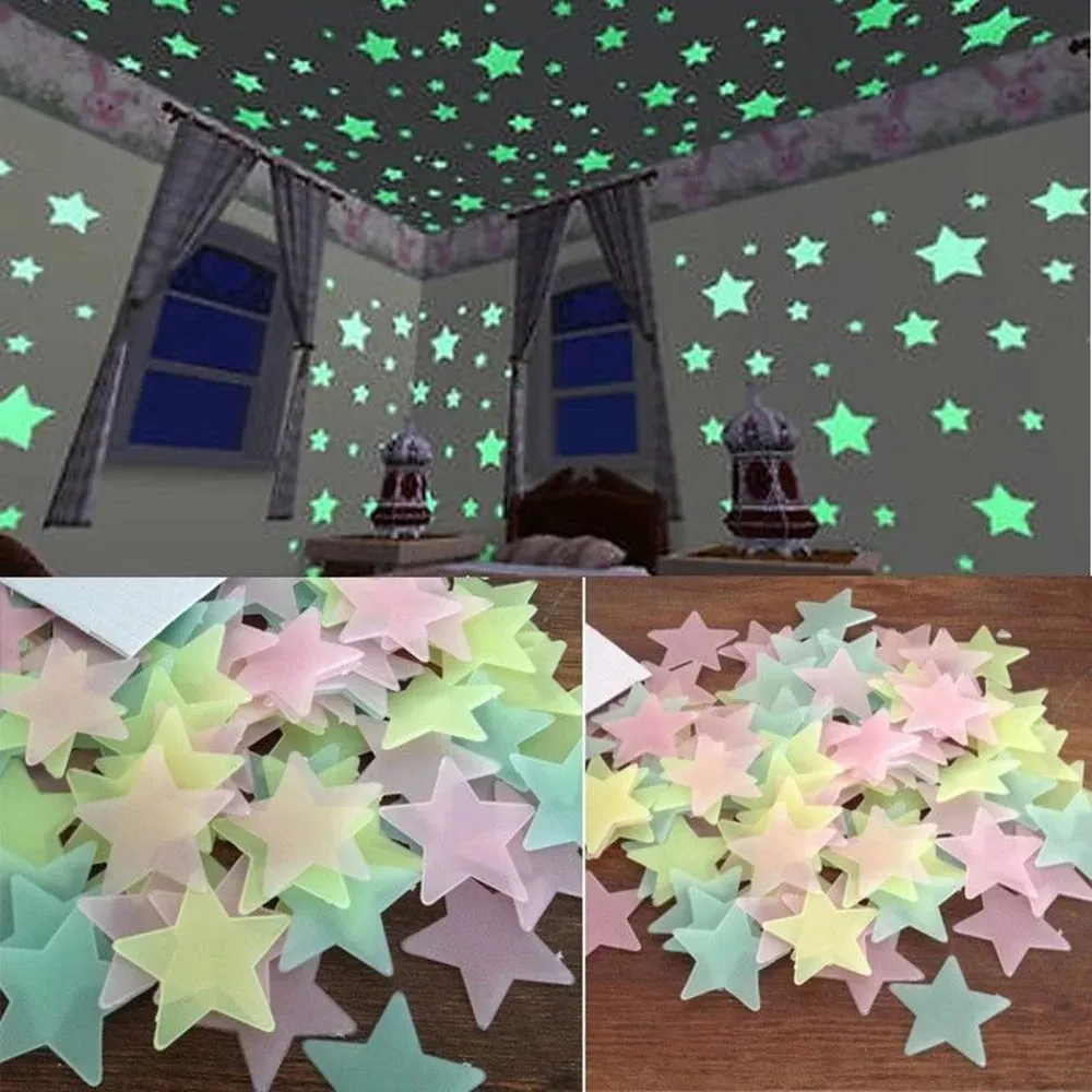 100pcs floresan parıltı karanlık yıldızlar için duvar çıkartmaları çocuklar için oda dekorasyon oturma odası bebek yatak odası tavan ev dekor 240408