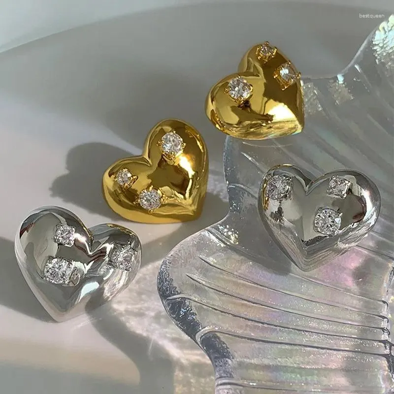 Boucles d'oreilles Gold Silver Couleur coeur solide pave strass de zircon Piercing pour les femmes bijoux à la mode