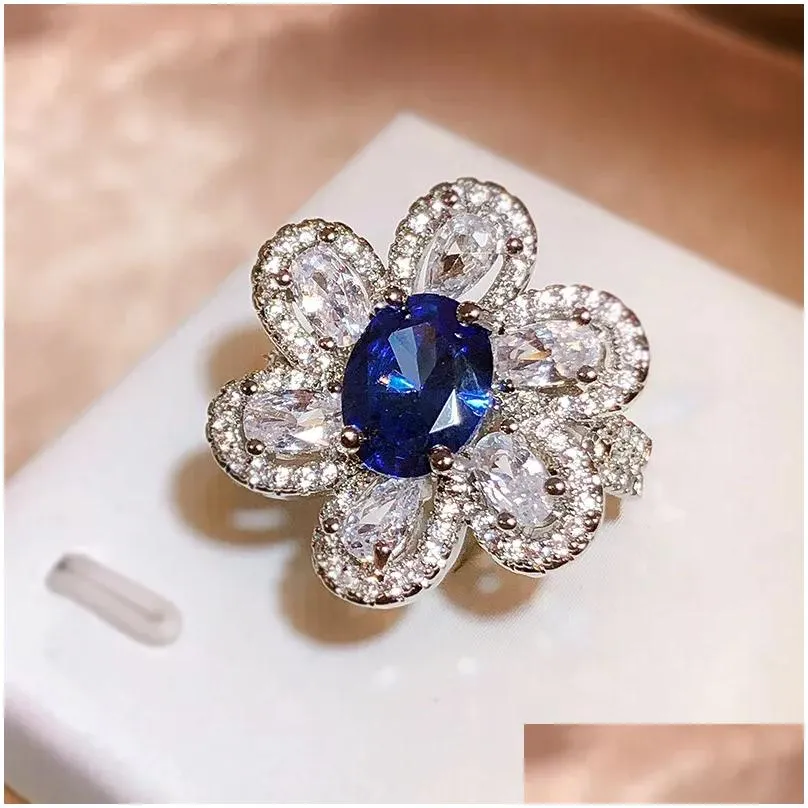 Cluster Rings 925 Sterling Sier Natural Diamond with Mini Sapphire Ring for Women Fine Anillos de Jewelry Box Drop Delivery DHMFK