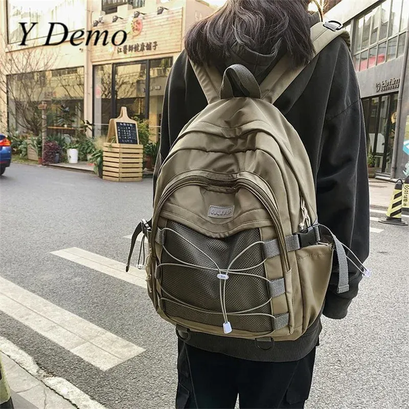 Plecaki y Demo TechWear Blugi duża pojemność plecak swobodne kieszenie na sznurowanie plecak dla studenta