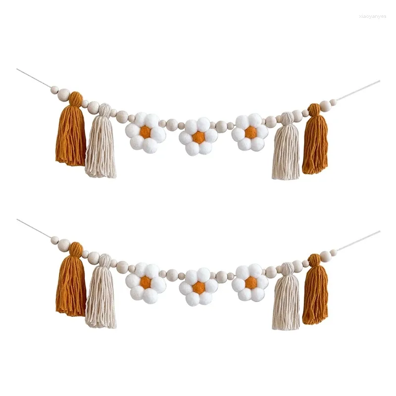 Decorative Figurines 2 Pcs Daisy Wooden Garland Decor Nursery Boho Hippie For Classroom