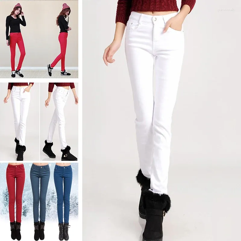 Jeans femminile autunno inverno inverno aderente pantaloni in denim pantaloni caldi a matita spessa più cashmere
