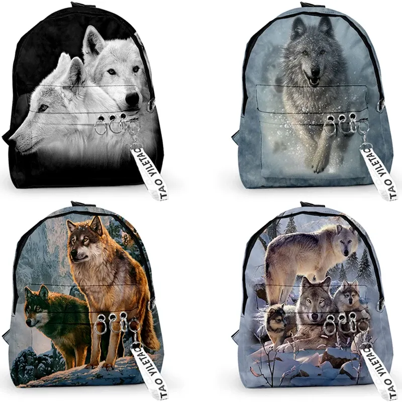 Backpacks Animal Wolf sac à dos pour enfants filles Oxford School Sacs 3d Imprimez des étudiants sac à livres féminin Fashion Outdoor Backpacks Mochilas