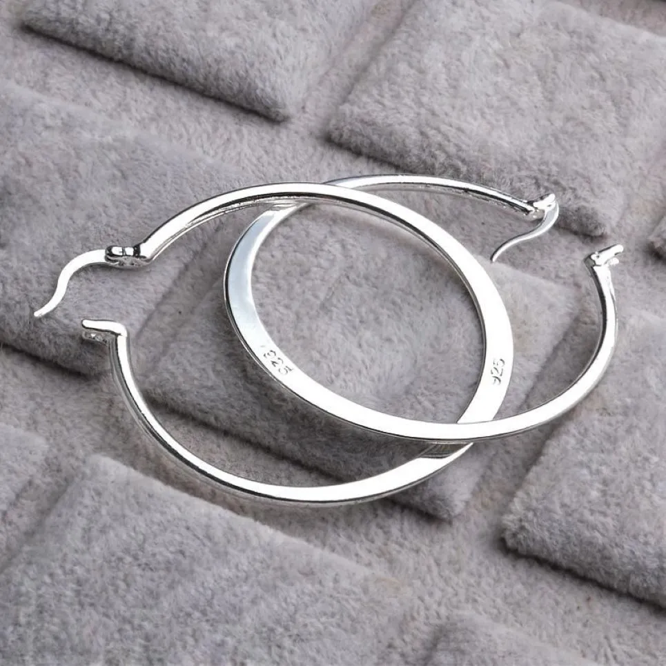 REAL 925 Sterling Silver Oval Big Hoop örhängen för kvinnor Platt tunn runda bröllop smycken tillbehör punk brincos joyas de plata 202u