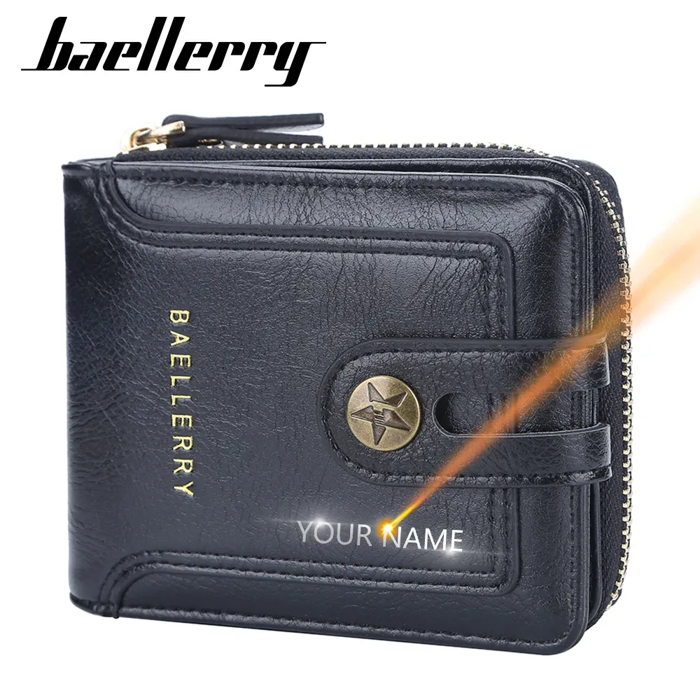 Carteiras 2023 Baellery New Men Men Short Cartetas Nome Gravado Brand Holder Male Purse Pu Leather Luxury Men's Cartlet