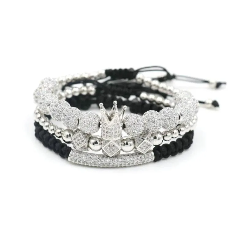 Charm Armbänder 3pcsset Luxuskronarmband Männer Hip Hop Silber Farbe Mikropave CZ Ball für Frauen Paare Pulseira Bilklik9429187