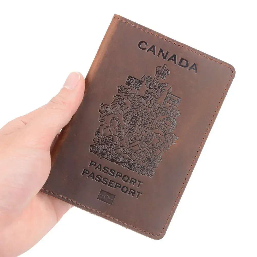 Holders Cover de passeport en cuir authentique Canada pour le porte-cartes de crédit des Canadiens Boîtier de voyage unisexe portefeuille