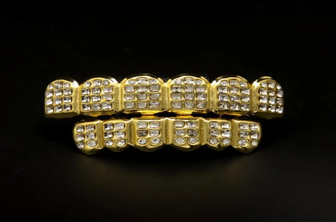 Fabricants Real Gold Grillz Grills Insérer la prothèse de diamant avec des dents de bijoux hip hop en or Set9250216