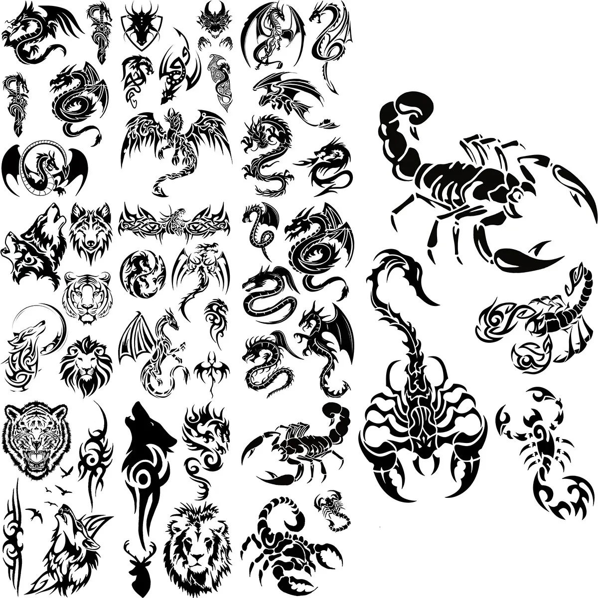 Black Scorpion Temporary Tattoos For Adults Men Realistic Dragon Wolf Tiger Thorns Fake Tattoo Sticker Hand Leg Tatoos Creative 240418