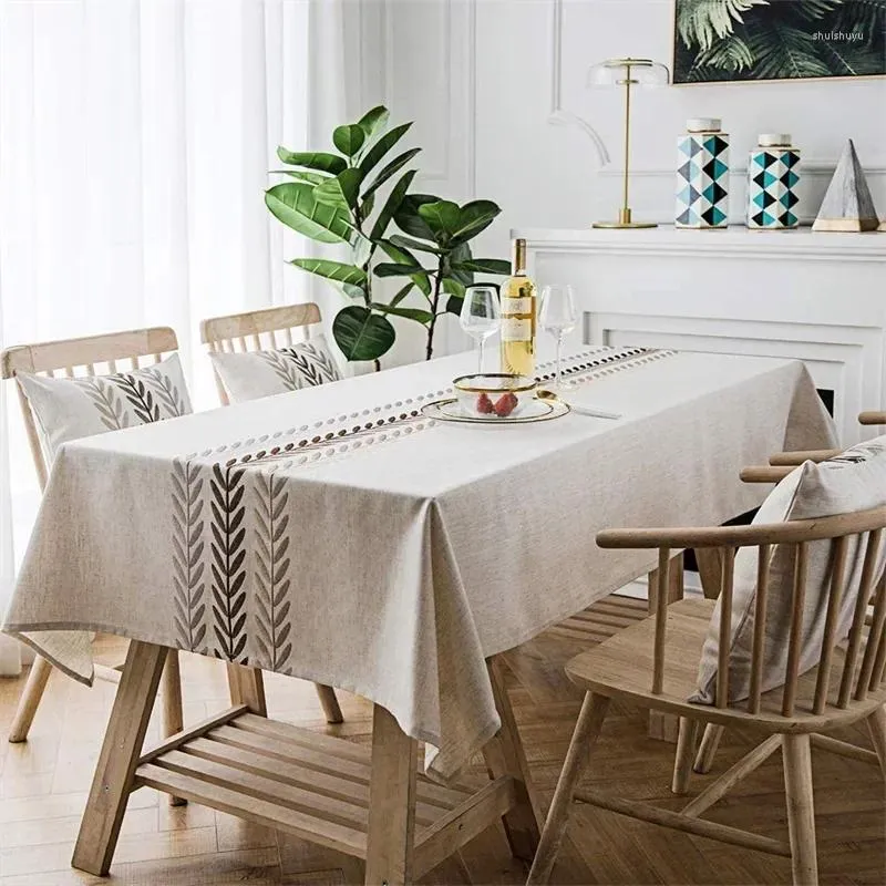 Bordduk Stylish Square Rectangular Tabelduk Bomull Linnet omslag för kök Dinning Dekoration Blå vattenväxt broderi