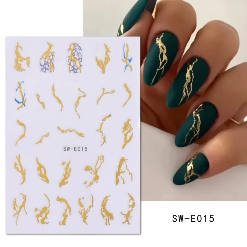 Geometric Lines Nails Stickers Laser Gold Bronzing Slider Design Abstract Fun Spring And Winter Nail Foils Decoration