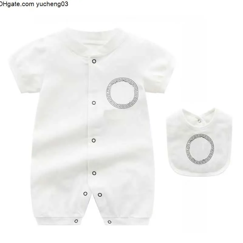 kids Designer Rompers Bib set baby boy girl summer short-sleeved Combed cotton clothes top quality newborn Jumpsuits 0-24months