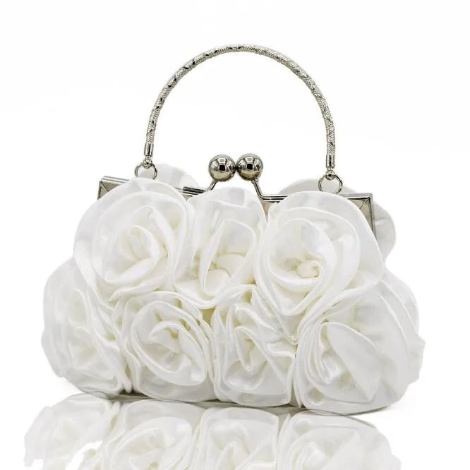 Women Rose Flower Evening Bag Ladies Floral Pink Handbag Bridal Wedding Party Purse Fashion Beatiful Small Day Clutch Chain