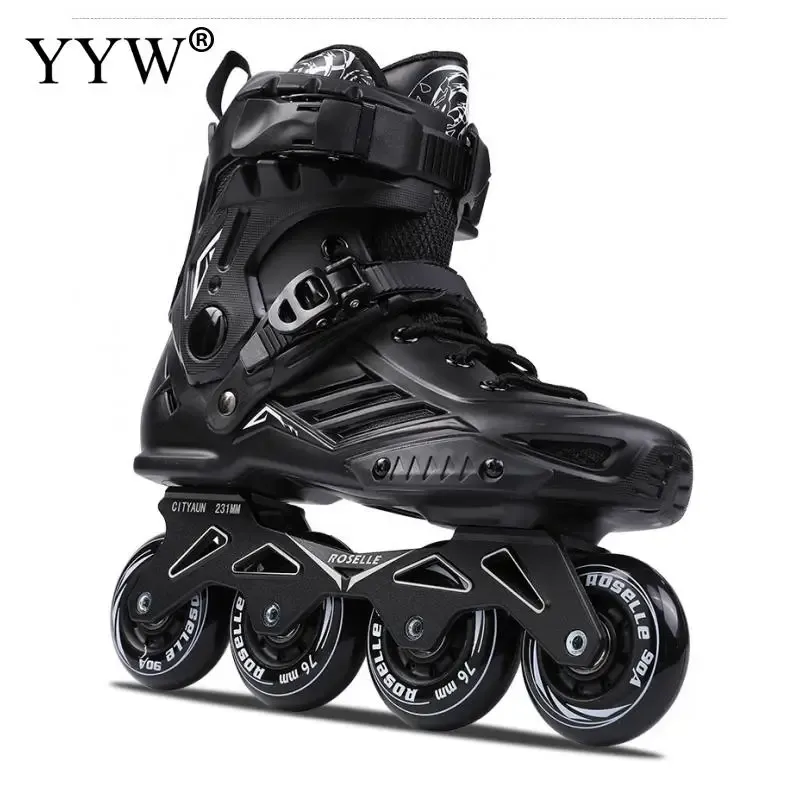 Boots Professional Inline Roller Skate 4 Wheels 90A 76mm PVC Skating Shoes Sneaker voor volwassen PU -rubbersnelheid Concurreren Maat 35 tot 47