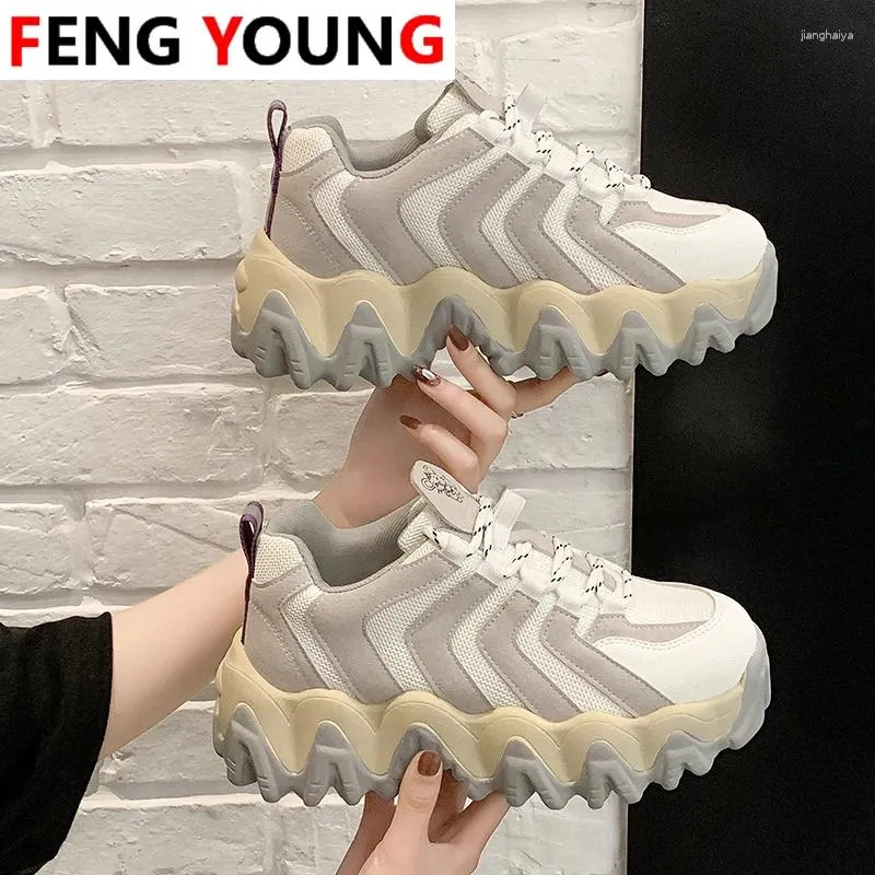 Scarpe da fitness sneakers femminile piattaforma grossa pevida donna di moda ulzzang allacciata papà allenatori femminili neri 2024 primavera