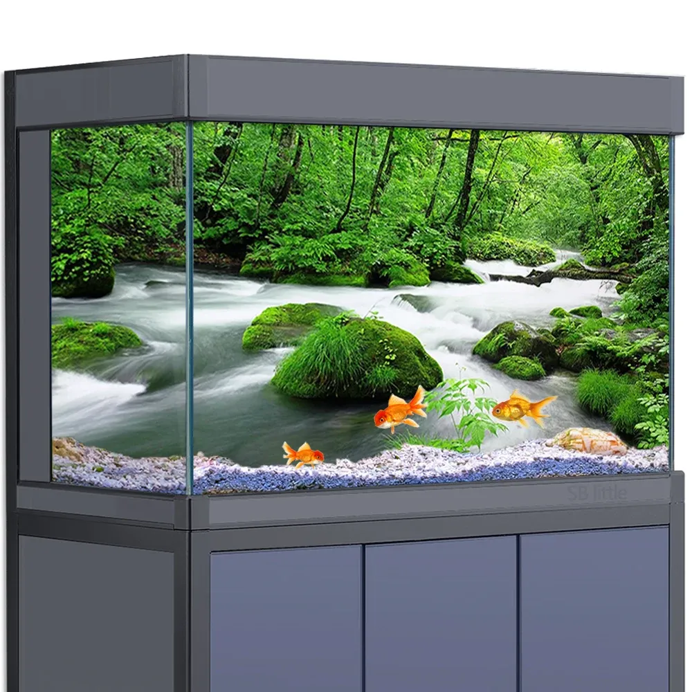 Aquários Aquários Aquário Decoração de adesivos para tanques de peixes HD Jungle Green Sella Streams 3D Poster Imprimir papel de parede PVC