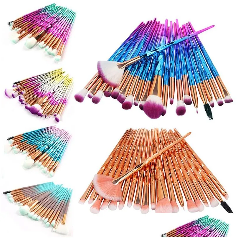 Makeup Brushes 20Pcs Eye Shadow Set Diamond Cosmetic Beauty Tools Eyebrow Brow Angled Blending Liner Blender Brush Face Powder 6 Drop Ottkr