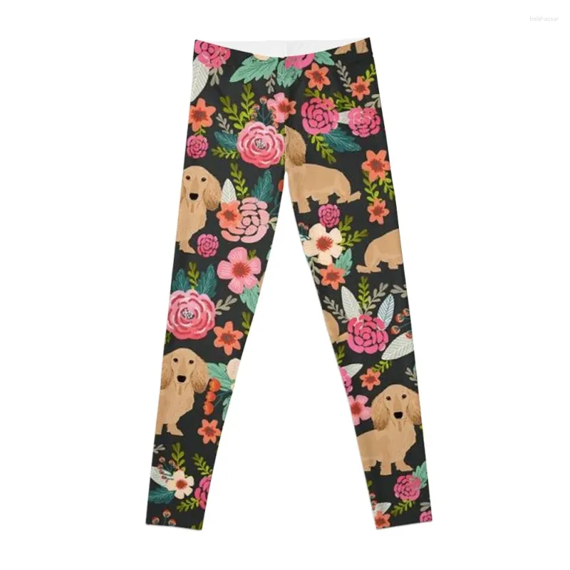 Active Pants Dachshund Dog with Flowers Leggings Sport Shoes Women