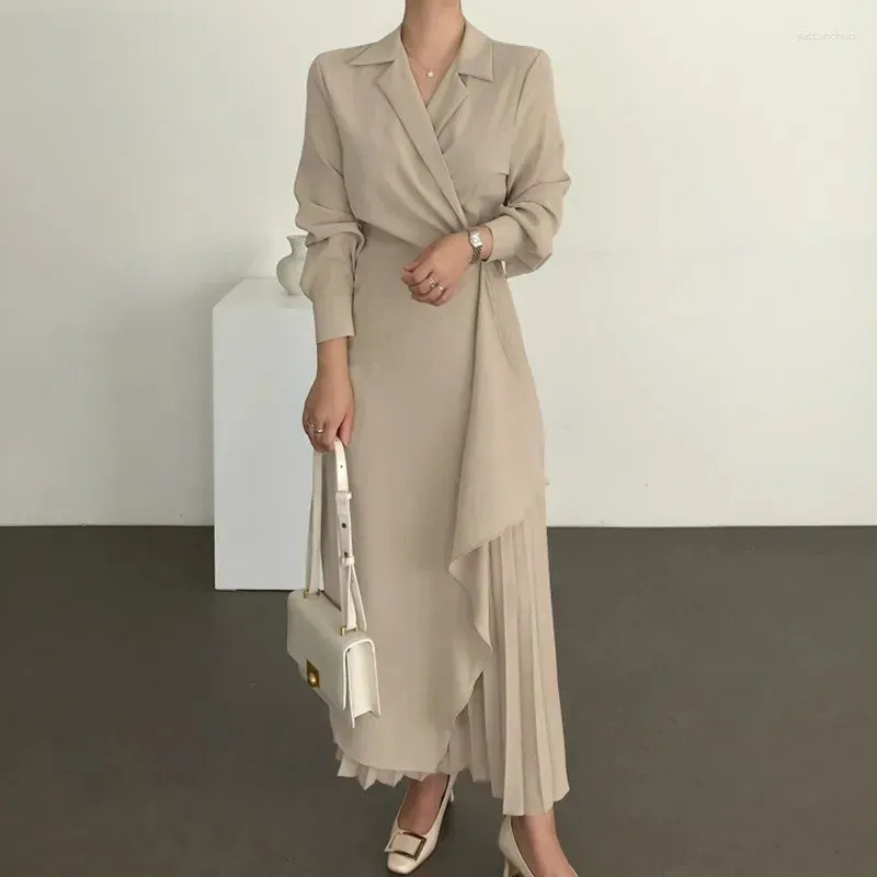 Casual Dresses Spring and Autumn for Women's Formal Elegant Shirt Retro Long Solid Color Belt Female Office Fashion Dress