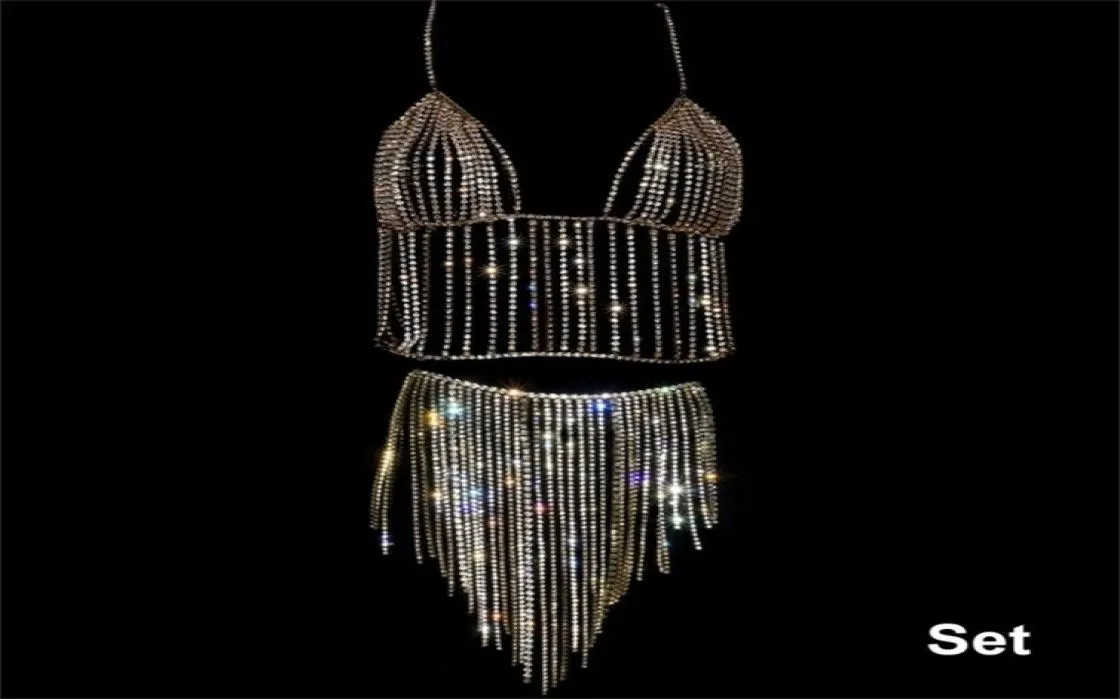 Stonefans sexy ketting lingerie voor vrouwen bling kristal kwastje lichaamsketen bikini bh sieraden taille keten T2005089519002
