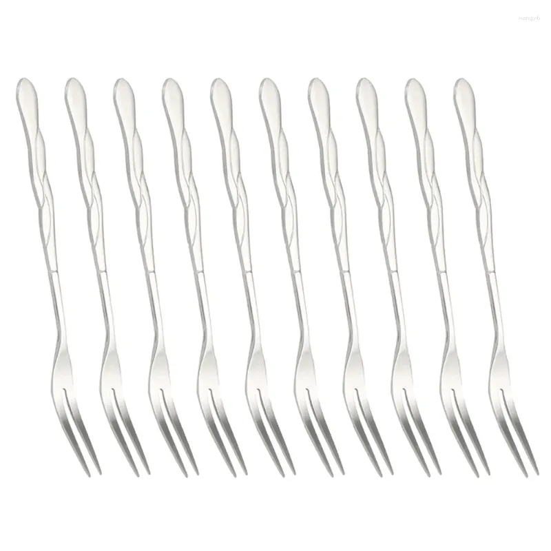 Ensembles de vaisselle 10pcs en acier inoxydable Picks Two Prongs Dessert Fork Salad Forks Party Supplies pour El KTV Bar (Silver)