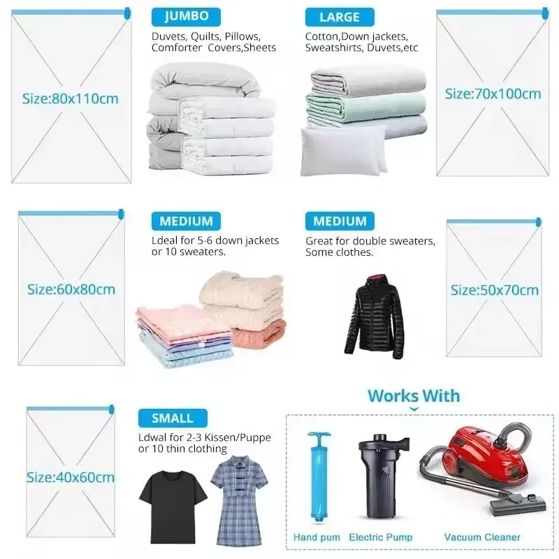 Vacuum Bag and Pump Cover for Clothes Storing Large Plastic Compression Empty Bag Travel Accessories Storage Container