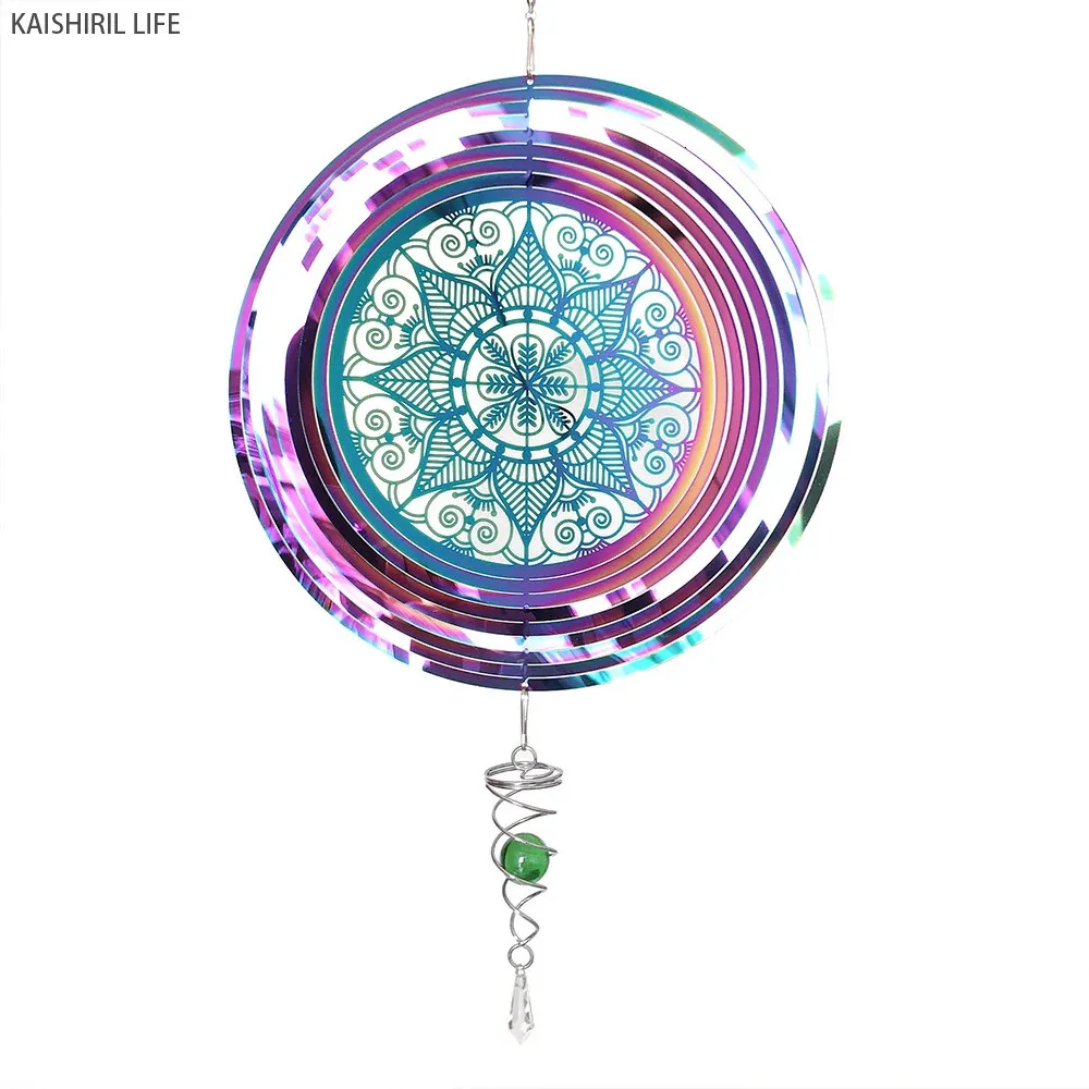 Big Mandala Outdoor Garden Decoration Wind Spinner Balcony Crystal Wind Chimes Metal Home Wall Hanging Sun Catcher Decor Pendant 240409