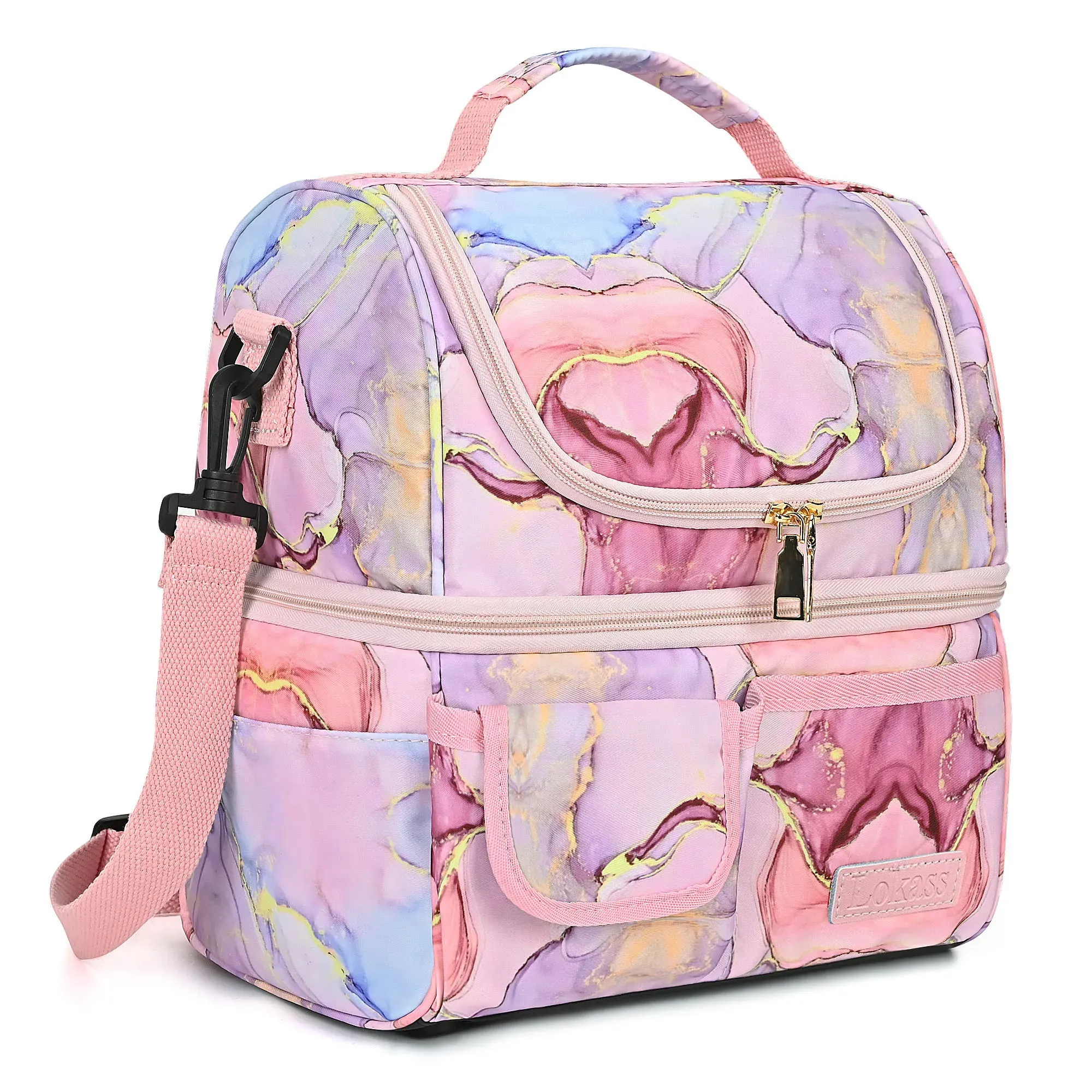 Taschen Lokass Lunchbags Großer Kühler -Einkaufstasche mit abnehmbarem Schultergurt weit geöffneter Thermalmahlzeit zubereitet Mittagessen Organizer Box