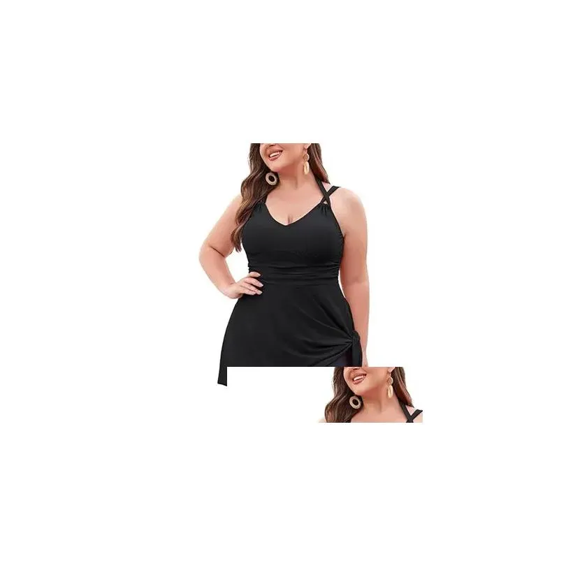 Vestidos de tamanho grande mulheres roupas de banho de duas peças Black Tankini Swimdr v pesco