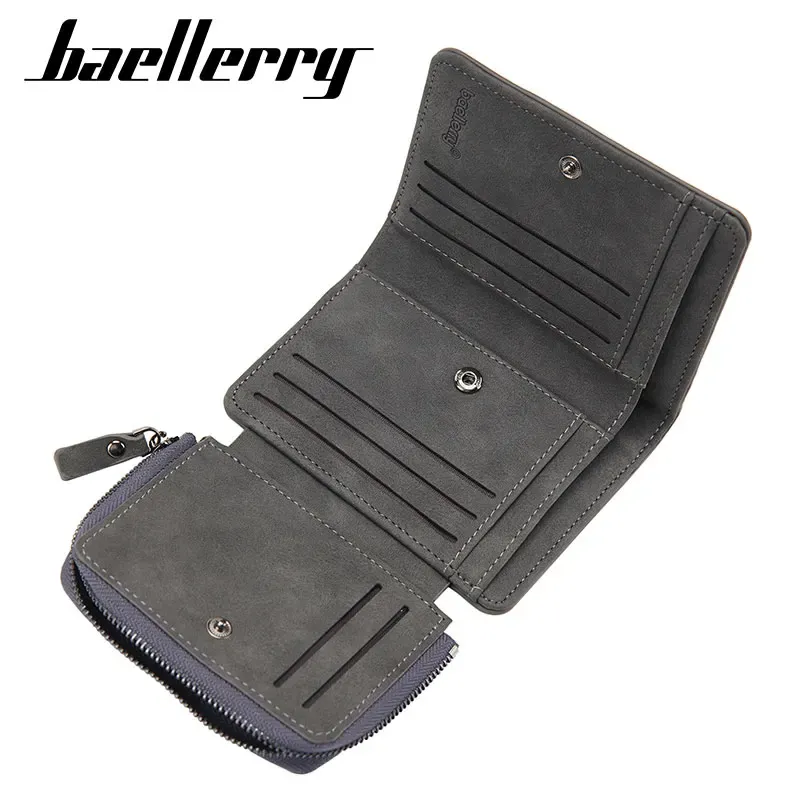 Portefeuilles baellerry hommes portefeuilles courts noms de gravure du support de carte rétro marque mâle sac à main zipper pochette Classic 3fold Men's Wallet