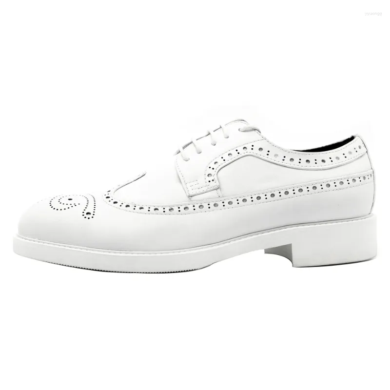 Jurk schoenen mode veter omhoog mannen topkwaliteit echt leer formeel gesneden heren handgemaakte toename wit